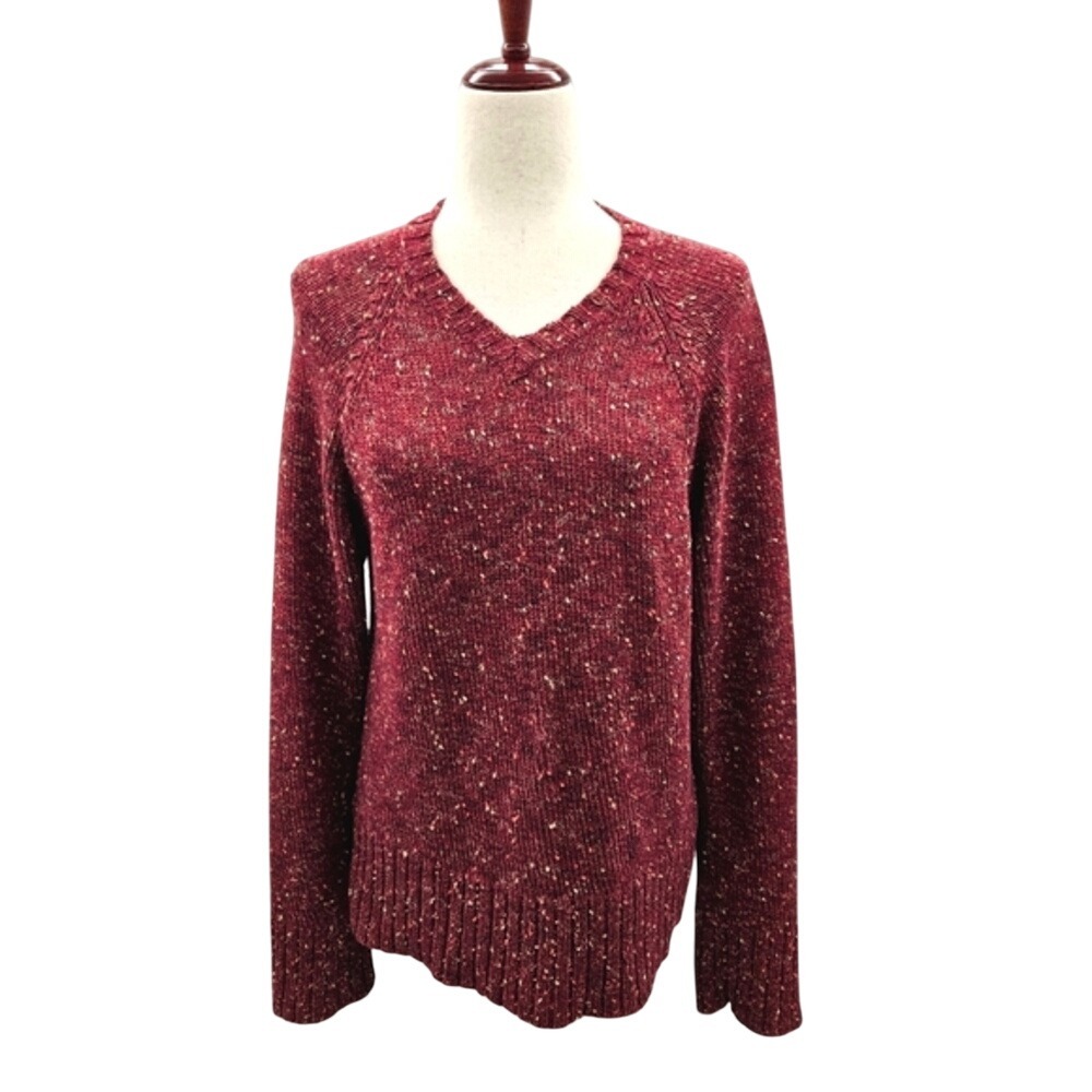 Burgundy V Neck Sweater Knit Pullover Long Sleeve Casual‎